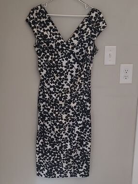 London Times Black & White Floral Midi Sheath Dress